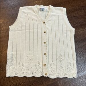 Vintage Villager Ivory Knit Vest Size Large